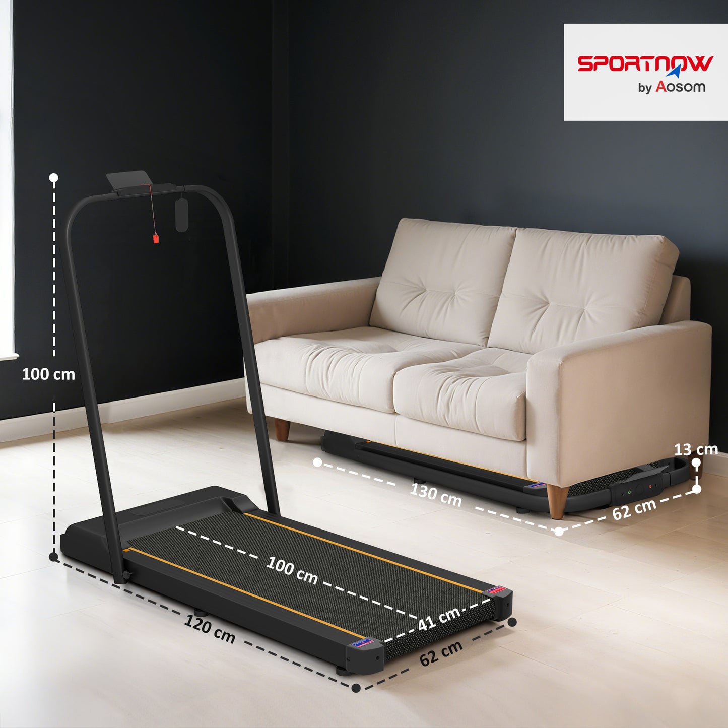 2.5HP Walking Pad, 1-6km/h Folding Treadmill with Remote Control and LED Display for Home Gym Office, Orange