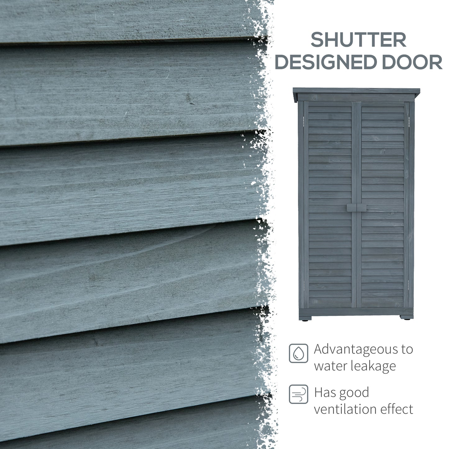 39.5 x 79cm Fir Wood Garden Shed - Grey