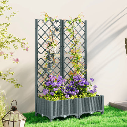 Raised Garden Bed with Trellis, Plastic Planter Box with Drainage Holes