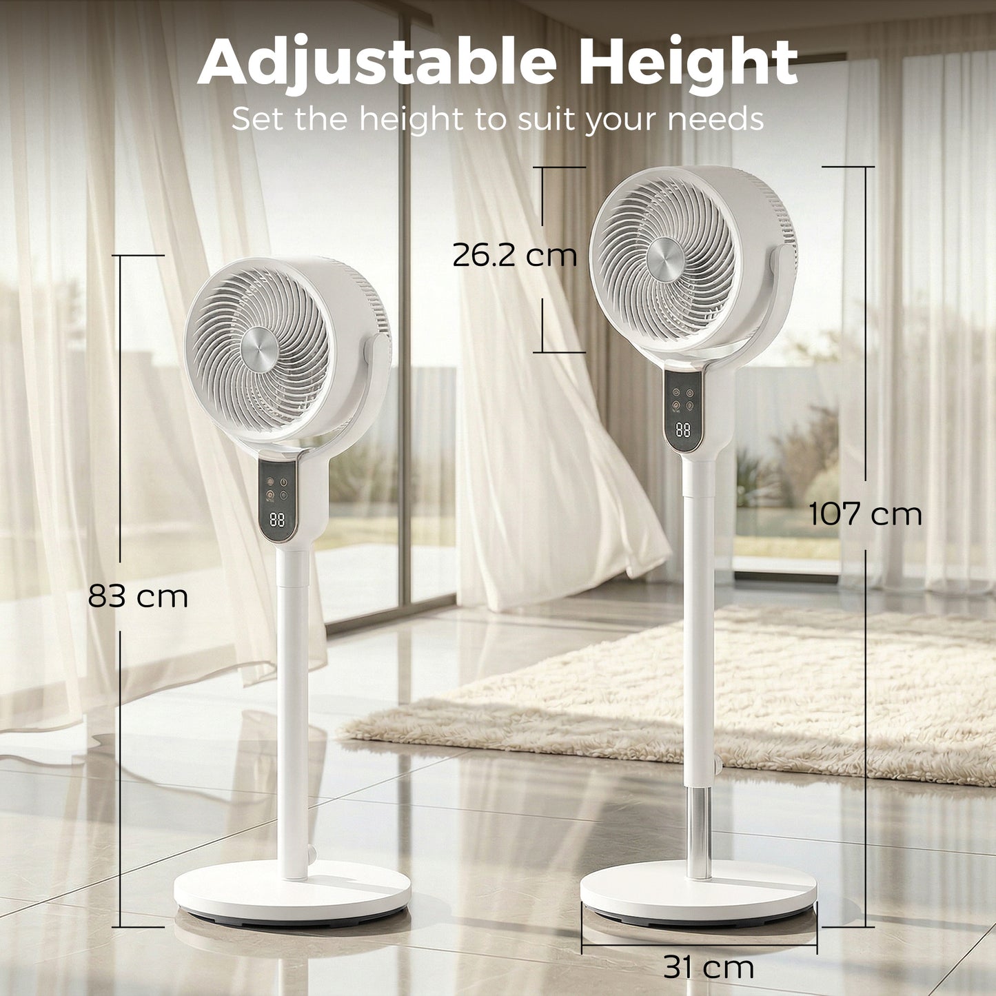 20 dB Silent Standing Fan for Bedroom, 42" Pedestal Fan with Remote, 90° Oscillating, 8 Speeds, Remote Control, White