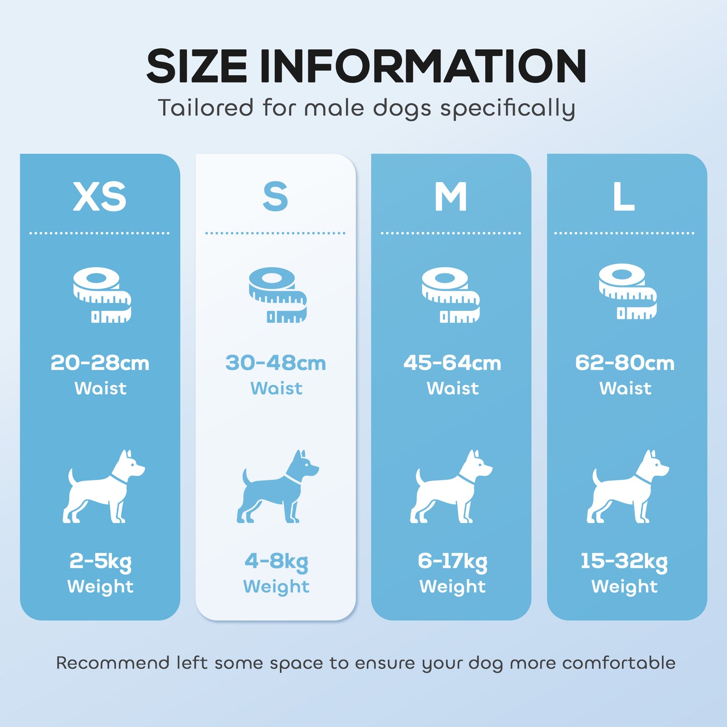 Dog Diapers Super Absorbent Leak-Proof Dog Nappies for Male Dogs Size S 30-48 cm Waist