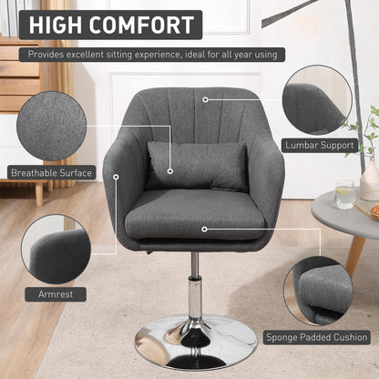 Swivel Accent Chair, Linen Fabric Tub Vanity Chair, Modern Armchair with Adjustable Height and Lumbar Support for Living Room