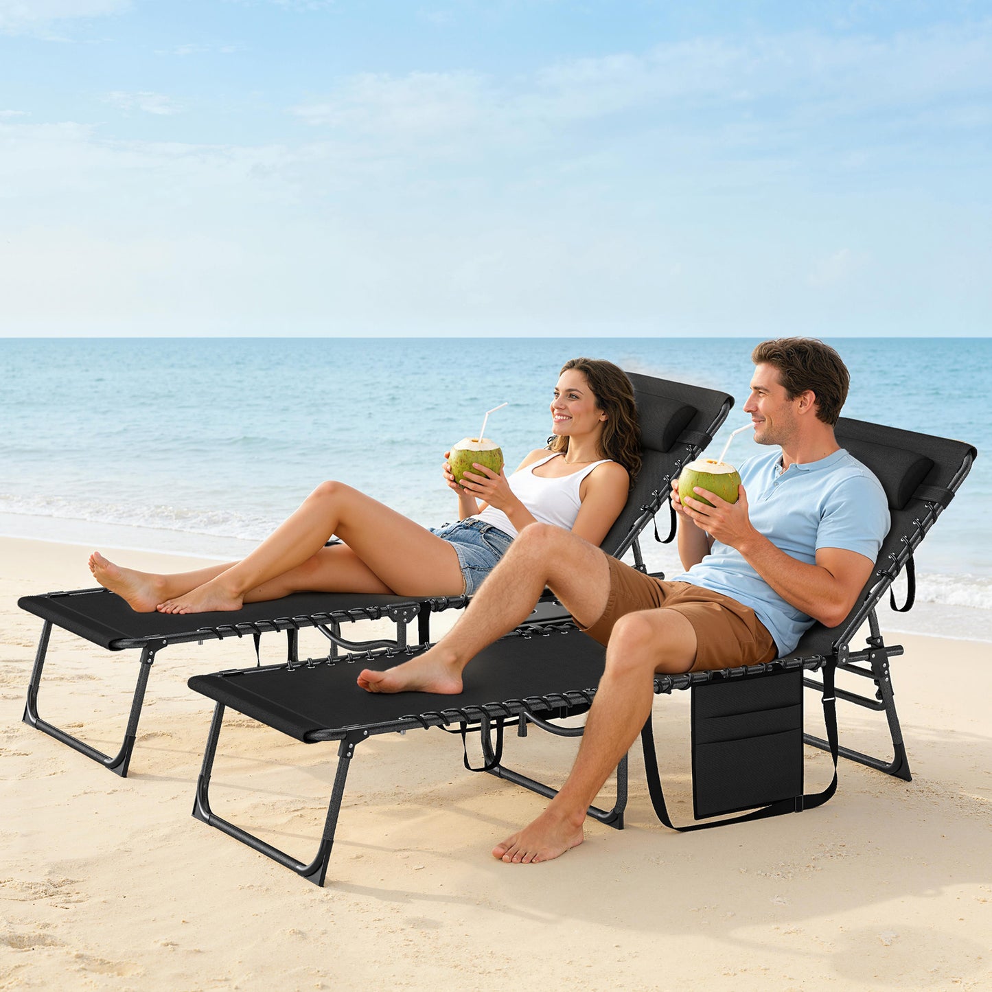 Five-Position Reclining Sun Loungers Set of 2 - Black