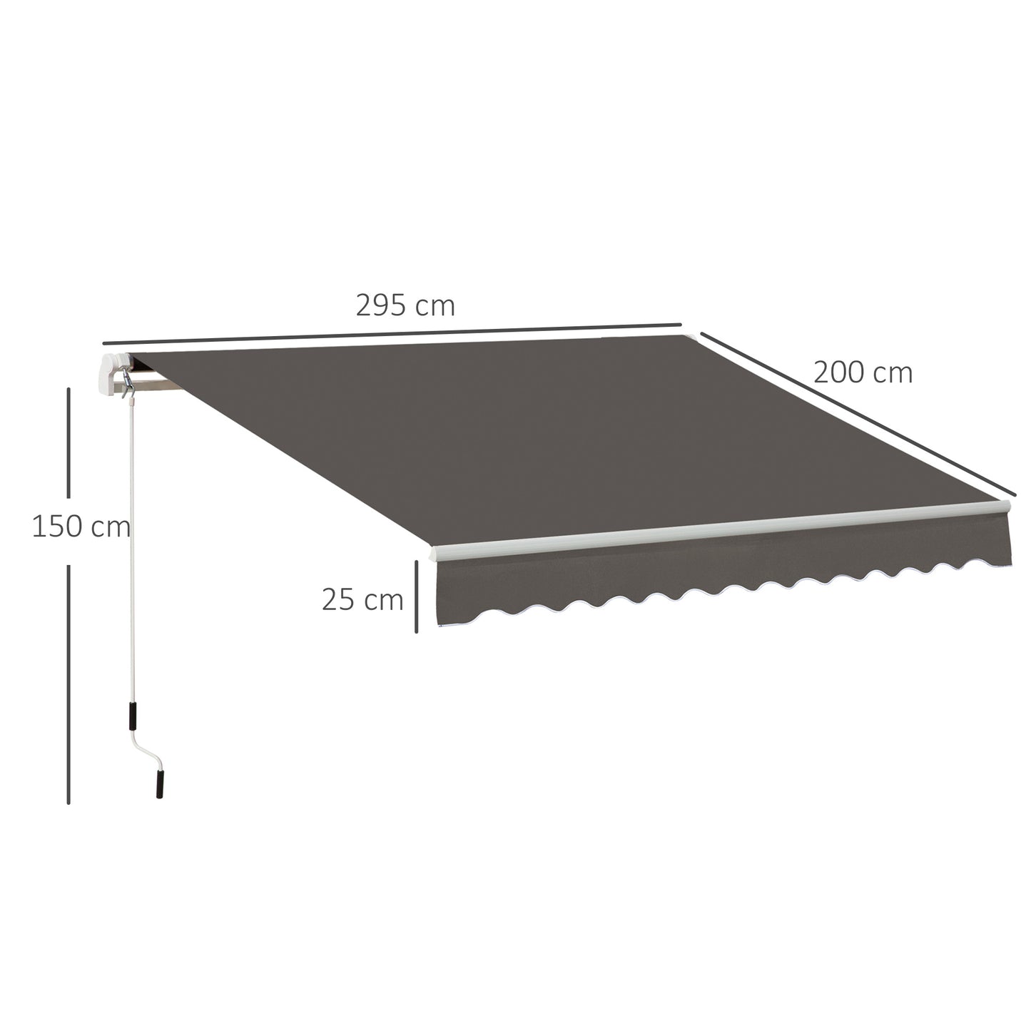 Awning Canopy Manual Retractable Porch Sun Shade Shelter 3 x 2m Grey