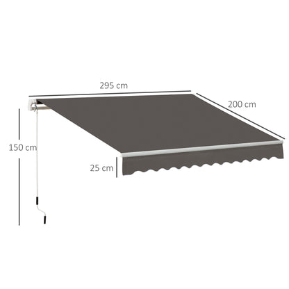 Awning Canopy Manual Retractable Porch Sun Shade Shelter 3 x 2m Grey