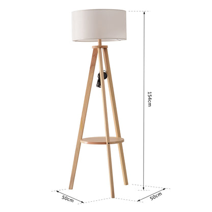 Tripod Floor Lamp, Freestanding Bedside Light Reading Light with Storage Shelf and Linen Shade for Living Room Bedroom