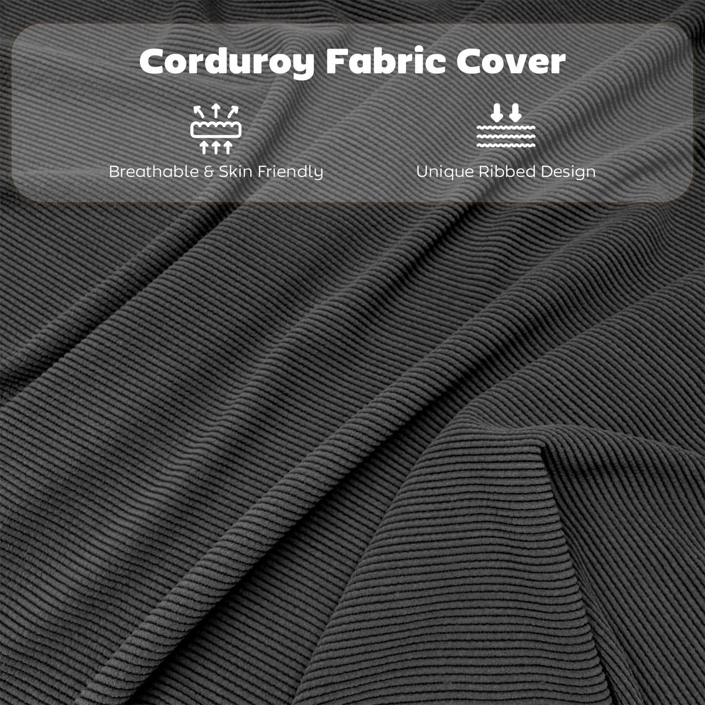 Set of Four Folding Corduroy Seat Chairs - Dark Grey