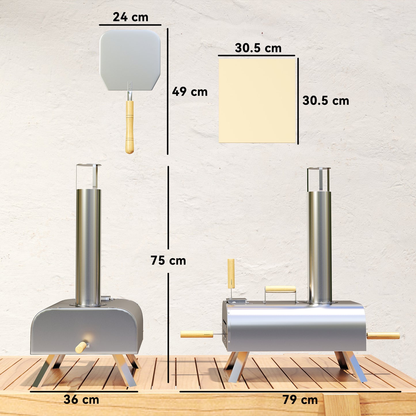 Outdoor Pizza Oven, Portable Wood Pellet Pizza Oven with Pizza Stone and Peel, Foldable Legs, Chimney