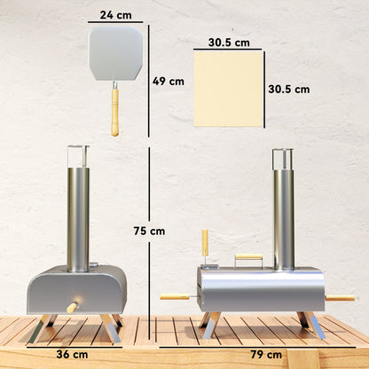 Outdoor Pizza Oven, Portable Wood Pellet Pizza Oven with Pizza Stone and Peel, Foldable Legs, Chimney