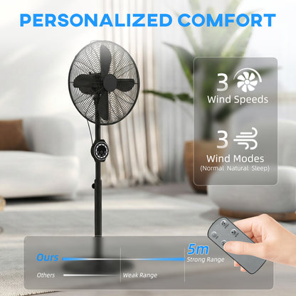 41 cm Metal Pedestal Fan with Oscillating, Adjustable Height Black