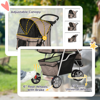 3 Wheel Pet Stroller for Small and Miniature Dogs, Brown
