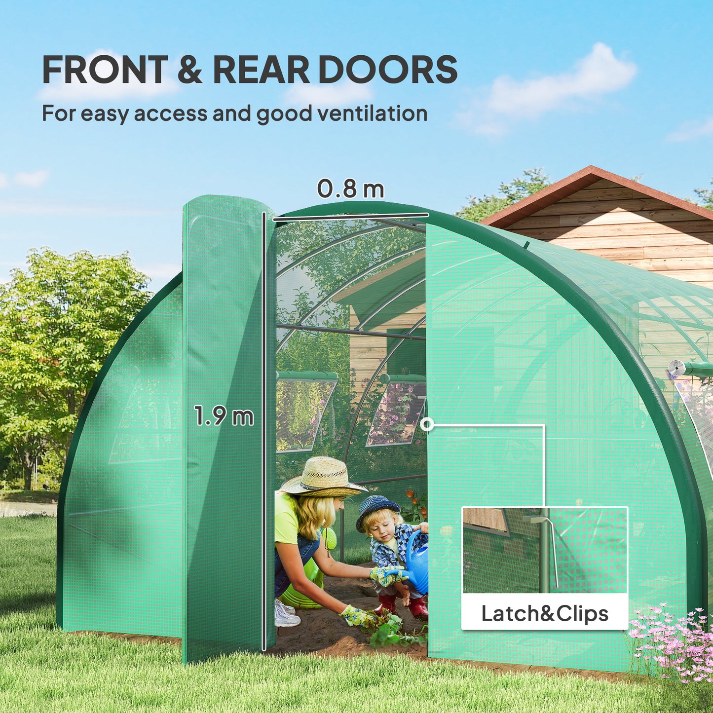 Polyethylene Upgraded Structure Walk-in Polytunnel Greenhouse, 6 x 3 m, Green