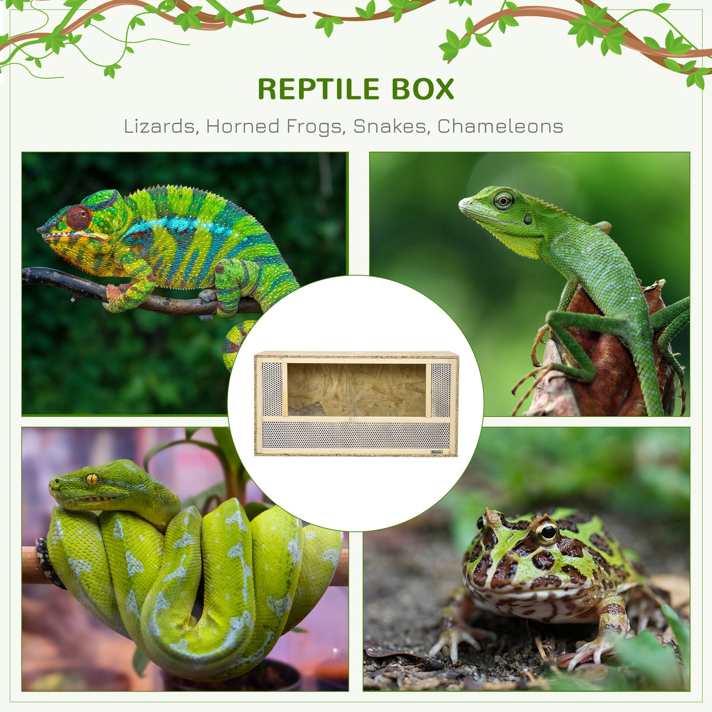 Reptile Terrarium Vivarium Habitat w/ Transparent Sliding Doors, Breathable Mesh, for Lizards, Horned Frogs