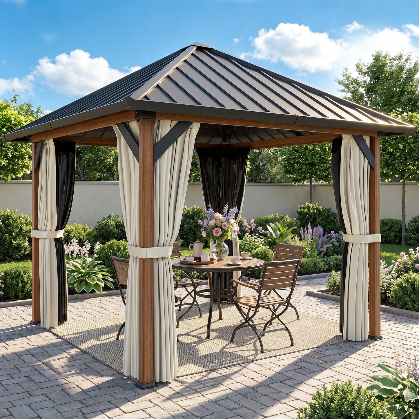 3 x 3(m) Hardtop Gazebo with Galvanised Steel Roof and Water Gutter, Waterproof Permanent Pavilion Garden Gazebo