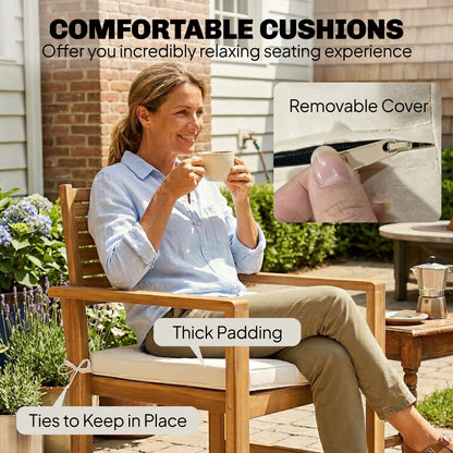 4 Seater Wooden Garden Furniture Set with Loveseat, Armchairs, Table, Acacia Wood Garden Sofa Set, Cream White