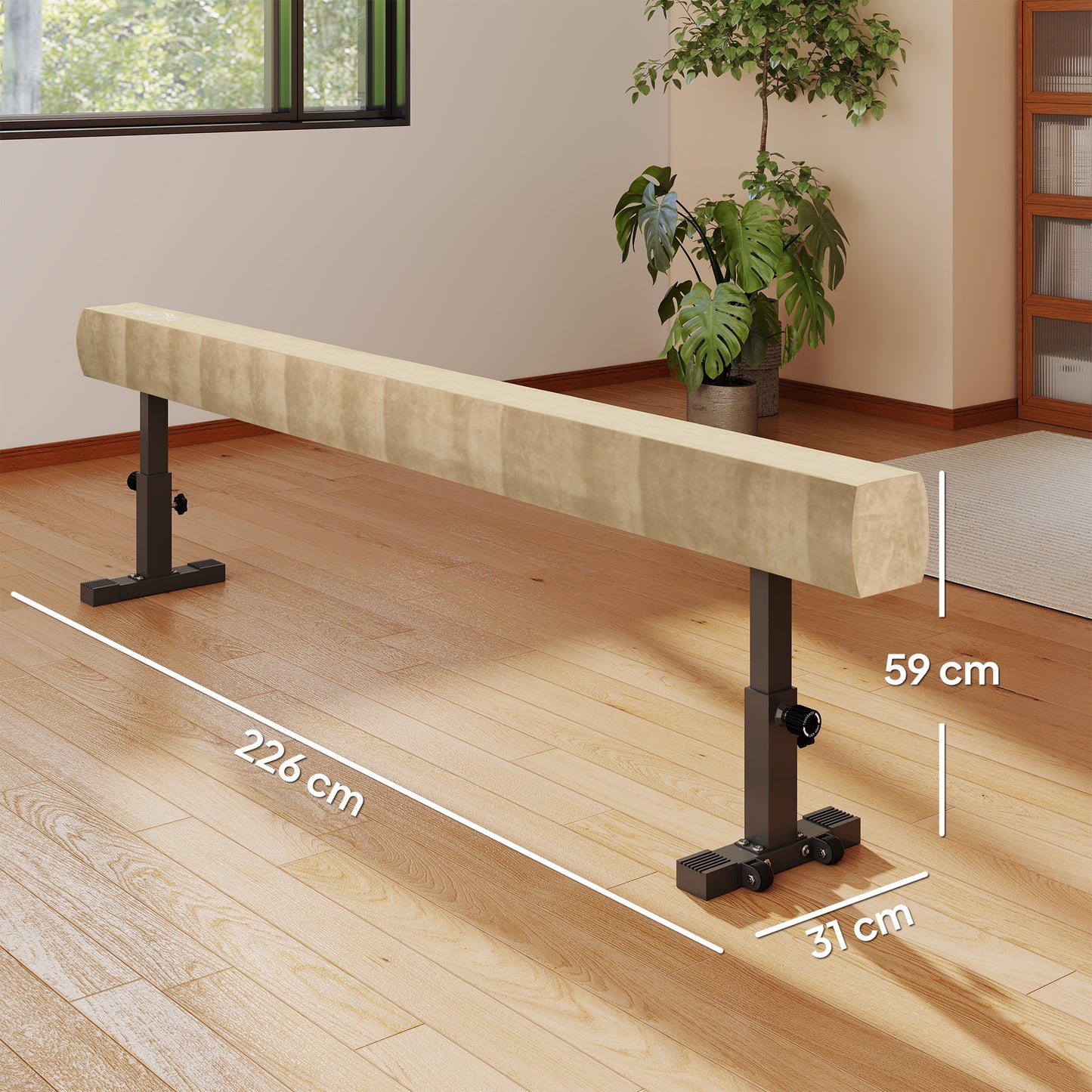 7.5ft Adjustable Balance Beam, Gymnastics Beam with Wheels, Gymnastics Equipment for 6+ Years Old Training