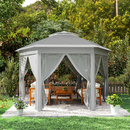3 x 4m Garden Gazebo Hexagon Pop Up Gazebo Party Tent Canopy Double Roof Instant Shelter