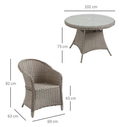 4 Seater Rattan Garden Furniture Set with Cushions, Round PE Rattan Dining Set with Glass-Top Table, Umbrella Hole