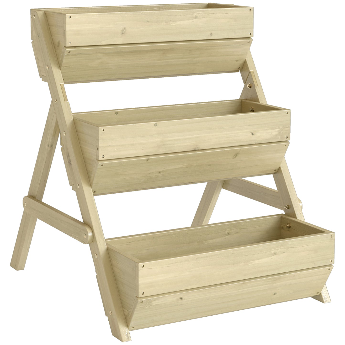 3 Tier Raised Garden Bed Wooden Elevated Planter Box Kit, 66L for Flower, Vegetable, Herb, 65x75x78cm, Green