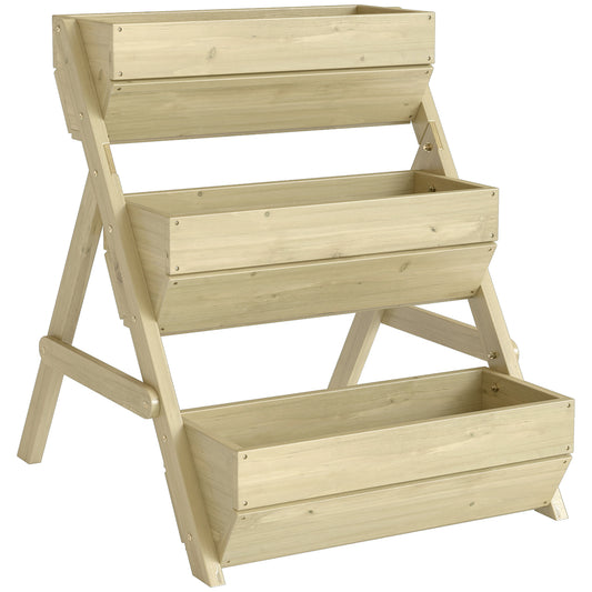3 Tier Raised Garden Bed Wooden Elevated Planter Box Kit, 66L for Flower, Vegetable, Herb, 65x75x78cm, Green