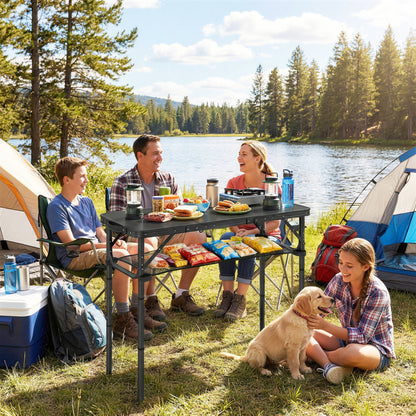 3ft Folding Camping Table, Picnic Table with Mesh Storage Layer, Carrying Bag and Metal Frame, Black
