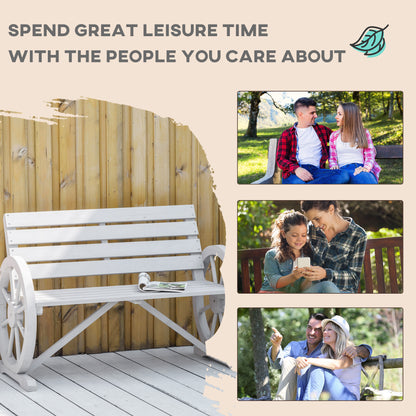 Wooden Cart Wagon Wheel 2 Seater Garden Bench Outdoor Garden Armrest Chair Rustic High Back Loveseat Grey