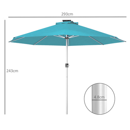 3m Parasol, with Solar-Powered LED Lights - Blue