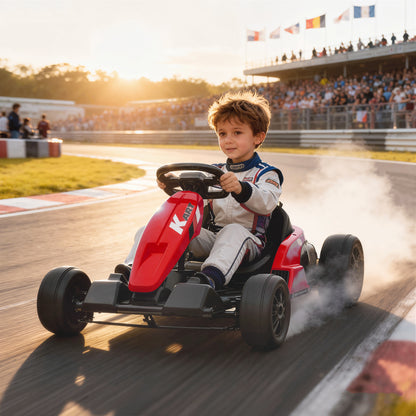 24V Electric Go Kart, Drift Kart with Adjustable Seat, Slow Start, 5-Point Harness, Music, for 6-12 Years, Red