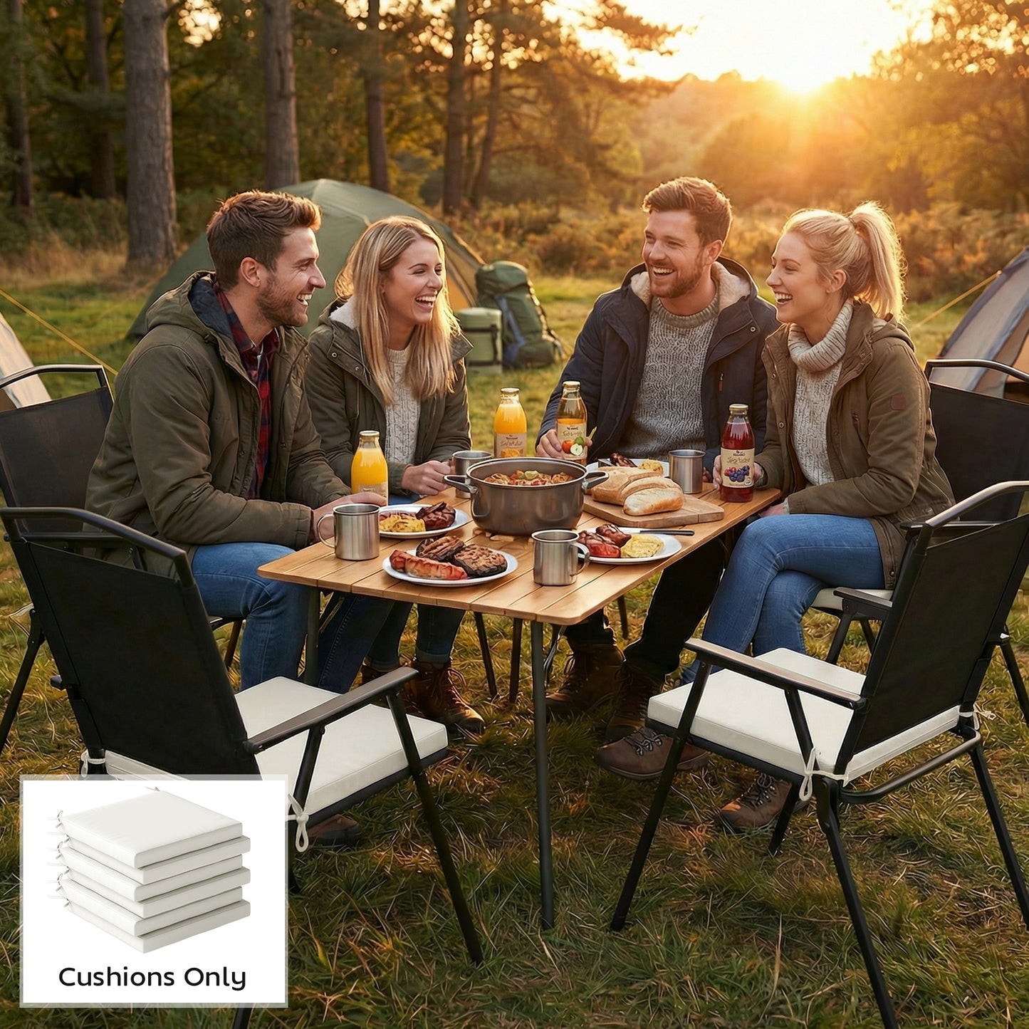 Set of 6 Outdoor Seat Cushions with Machine Washable Cover, Water Repellent Seat Cushions Cream White