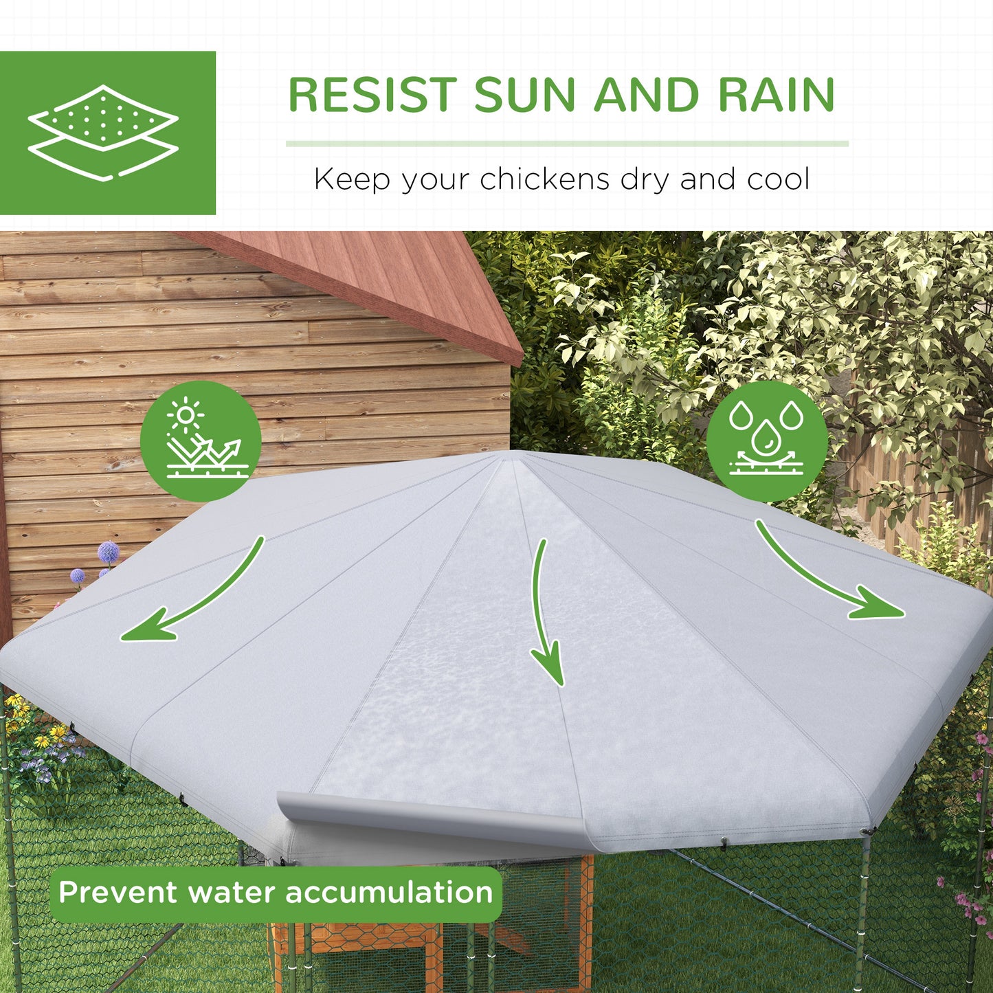Chicken Coop for 10-15 Chickens, Hens, Rabbits, Ducks, Outdoor Garden Chicken Run, 4 x 3.5 x 2.6m