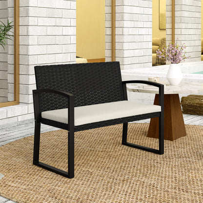 Two-Seater Rattan Garden Bench - Beige