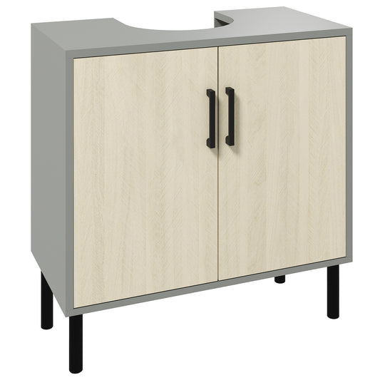 Under Sink Cabinet, Bathroom Vanity Unit, Storage Cupboard with Double Doors and Storage Shelves, 60x30x60cm, Natural