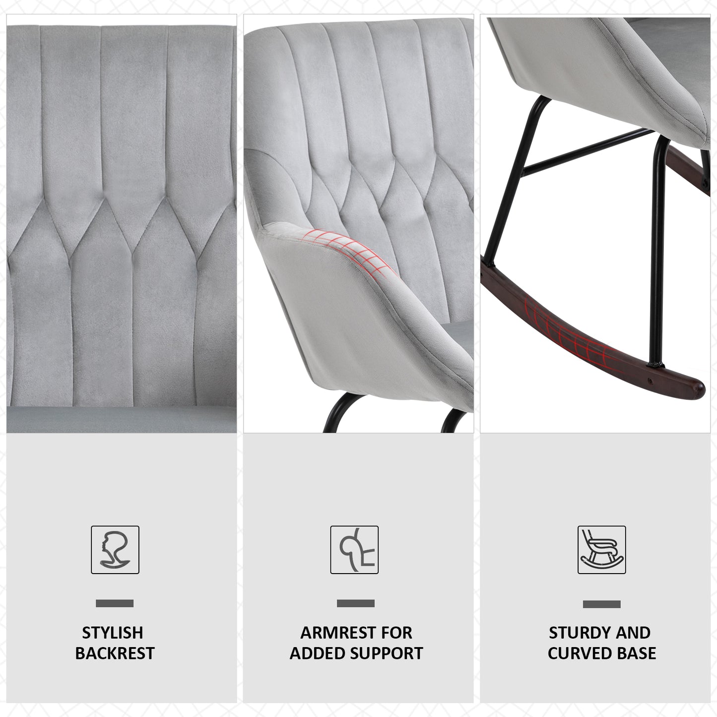 Rocking Chair Reading Accent Armchair with Steel Frame Sponge Padded for Living Room, Dining Room, Office, Balcony