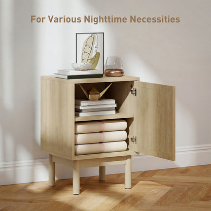 Rattan Bedside Table for Bedroom - Natural Wood
