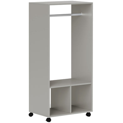 Open Wardrobe on Wheels, Bedroom Wardrobe with Clothes Hanging Rail, 2 Storage Shelves, Mobile Garment Rack for Cloakroom
