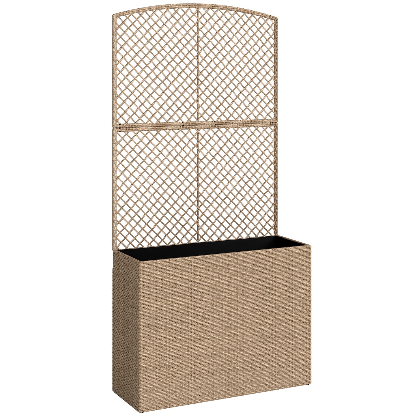 Rattan Planter with Trellis, Raised Beds for Garden with Liner for Climbing Plants Vegetables Flowers, Light Grey