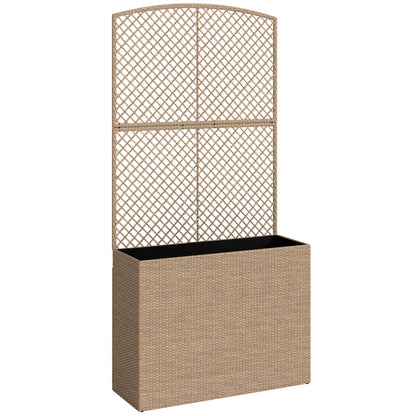 Rattan Planter with Trellis, Raised Beds for Garden with Liner for Climbing Plants Vegetables Flowers, Light Grey
