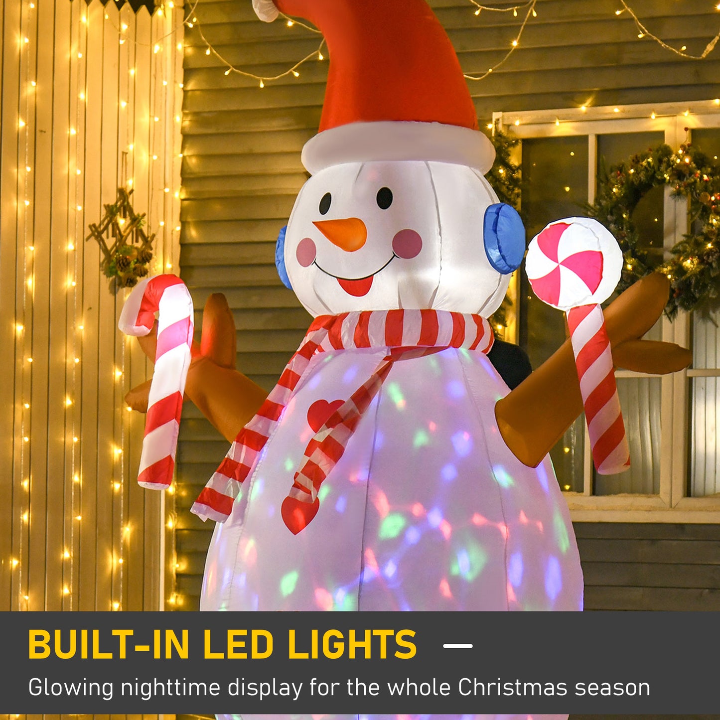 8ft Christmas Inflatable Snowman with Candy, Rotating Lighted for Home Indoor Outdoor Garden Lawn Decoration Party Prop