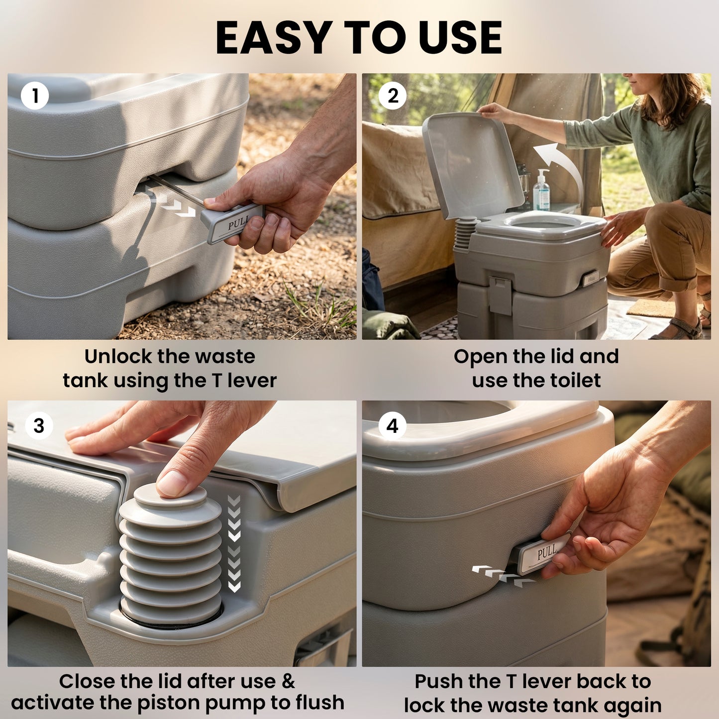 Portable Camping Toilet, 20L Flushable Porta Potty Portaloo with 2 Detachable Tanks