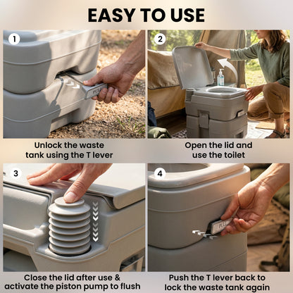 Portable Camping Toilet, 20L Flushable Porta Potty Portaloo with 2 Detachable Tanks