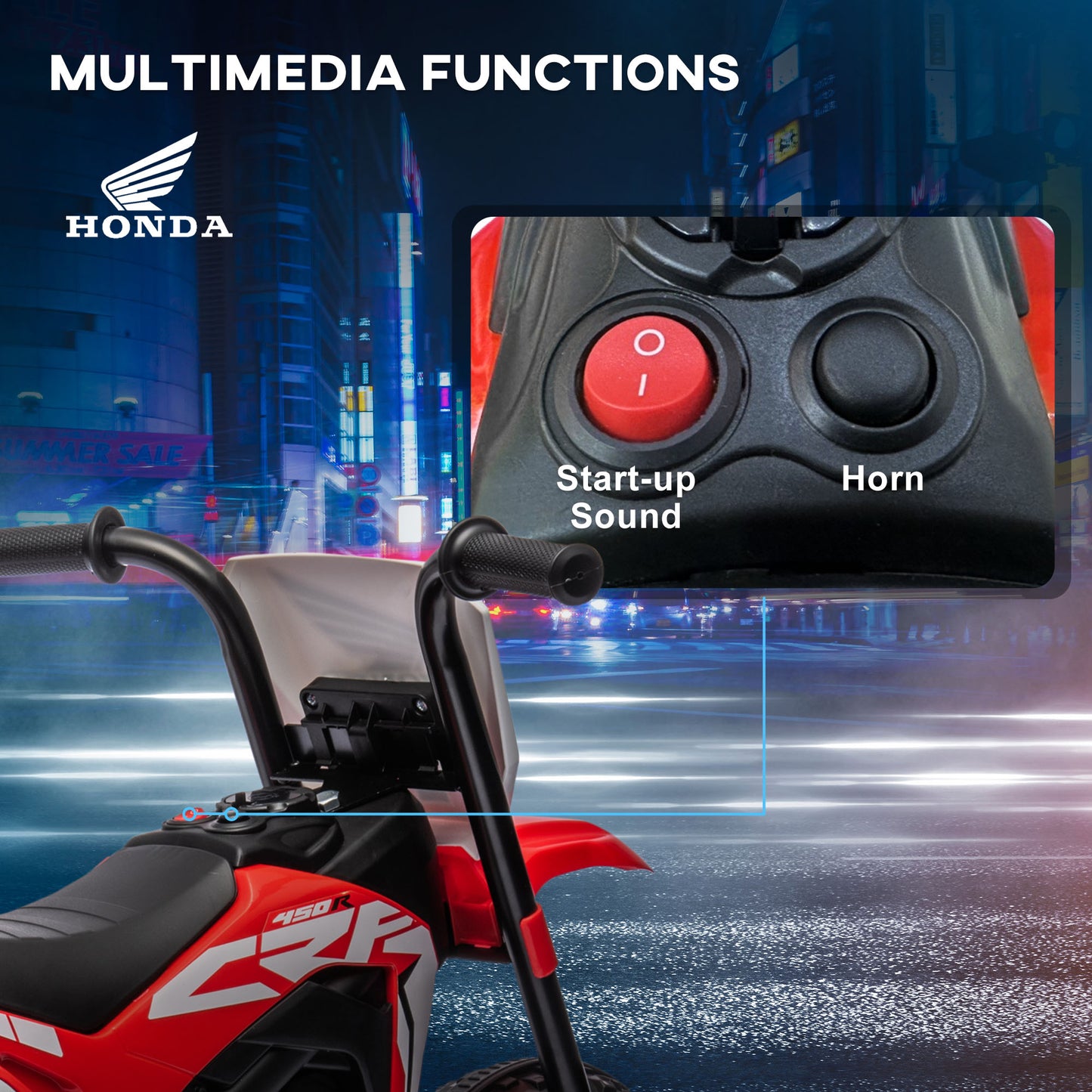 6V Kids Motorbike, Three-Wheel Kids Electric Motorbike with Horn, Startup Sound for Ages 18-36 Months - Red