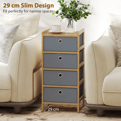 Chest of Drawers, 4 Fabric Drawers Narrow Dresser with Bamboo Frame, Light Grey