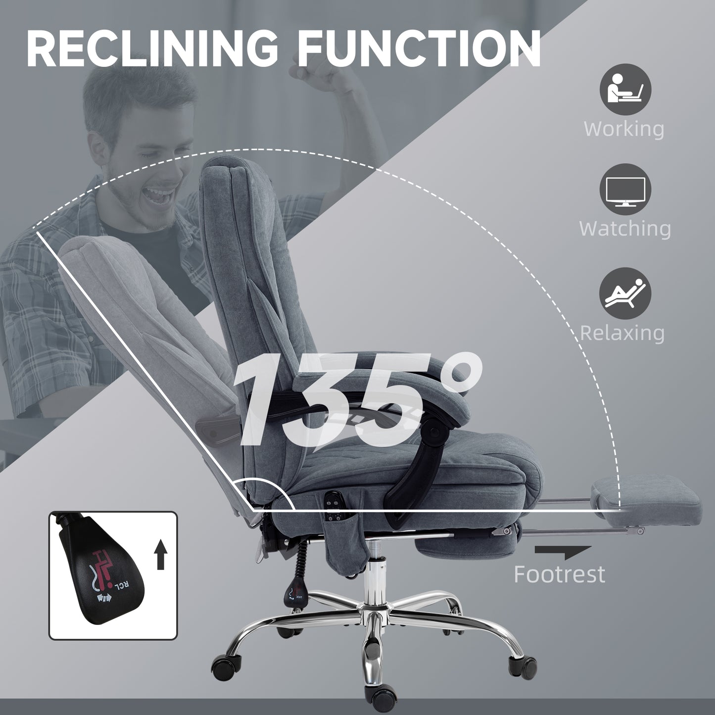 Massage Office Chair, Heated Reclining Computer Chair with Adjustable Height and Footrest, Dark Grey