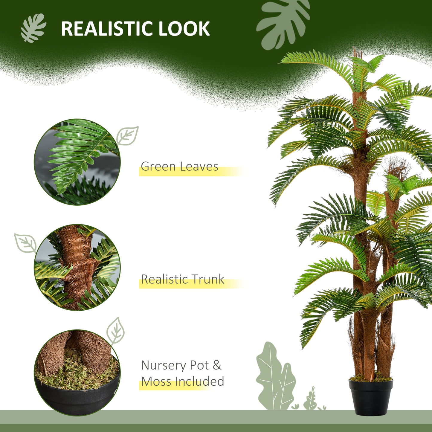 Artificial Plant Tropical Fern in Pot, Fake Plants for Home Indoor Decor, 150cm, Green