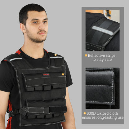 20KG Adjustable Weighted Vest, Running Weight Vest, with 30 Metal Weights, Reflective Strips, for Running, Exercise