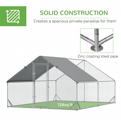 Chicken Walk-in Run, Galvanised Chicken Coop, Hen Poultry House Cage, Rabbit Hutch Pet Playpen Garden w/ Water-Resist Cover