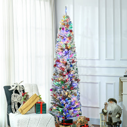 7ft Snowy Artificial Christmas Tree, with Lights, Decorations and Pine Cones