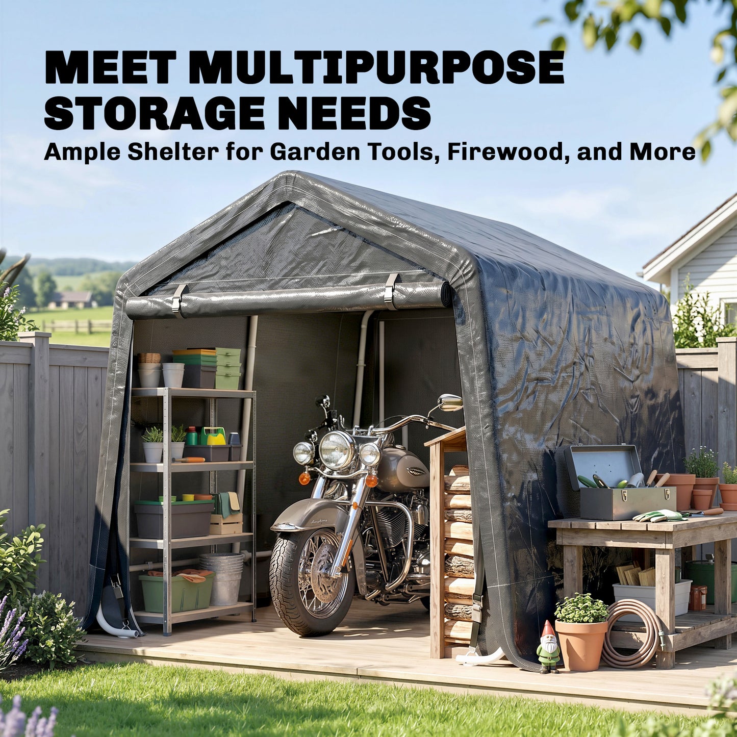 9 X 7.5ft Temporary Outdoor Equipment Shed - Dark Grey