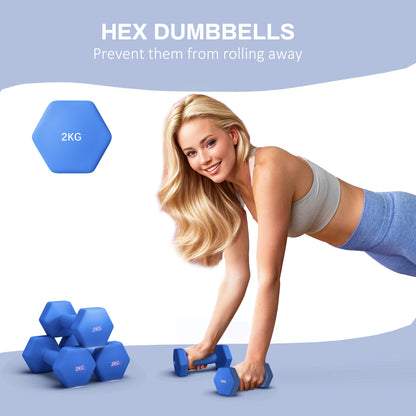 2 x 2kg Hexagonal Dumbbells Weights Set with Non-Slip Grip for Home Gym Workout, Blue