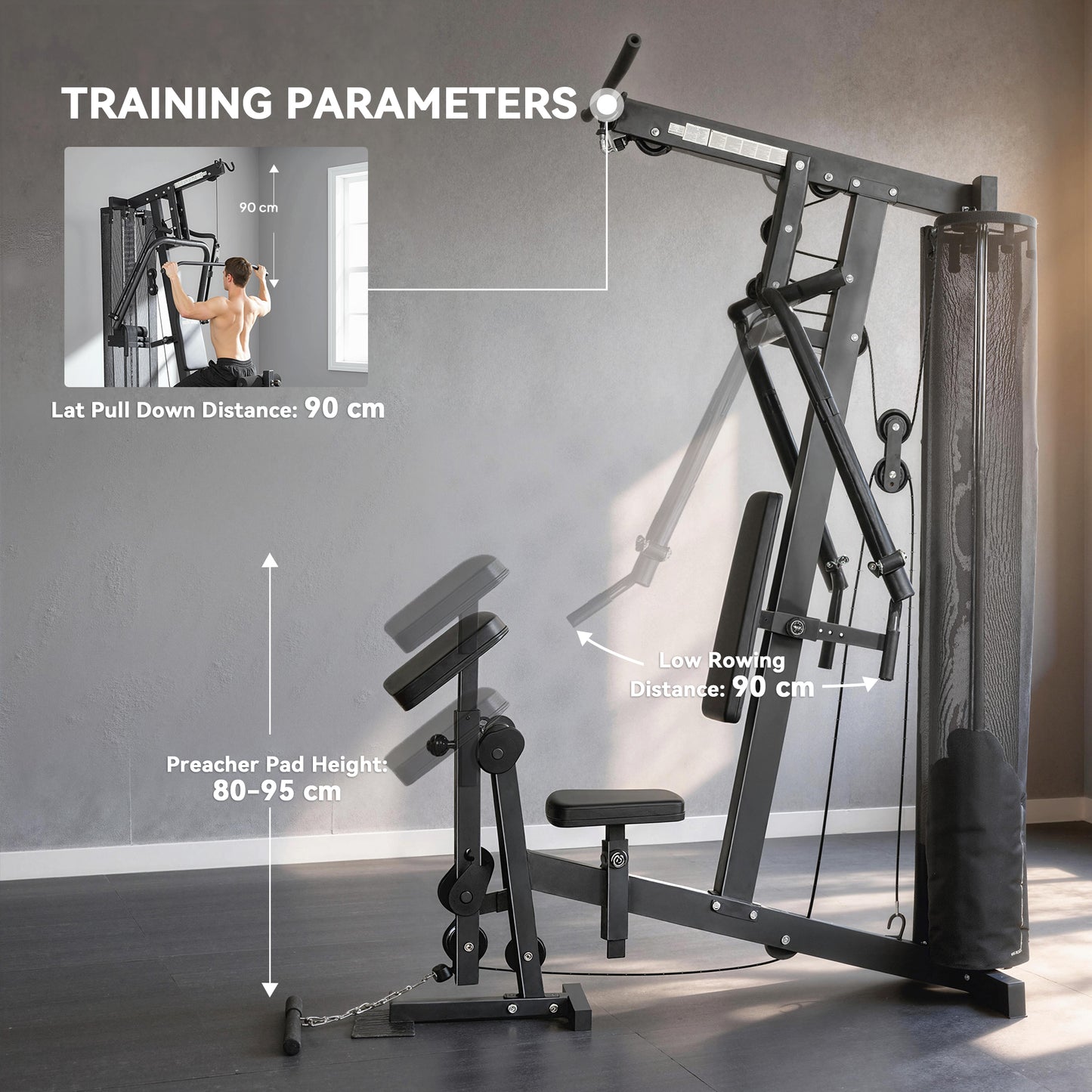 Multi Gym with Adjustable Seat and Back, All in One Home Gym Machine with 45kg Weight Stack for Full Body Strength Training